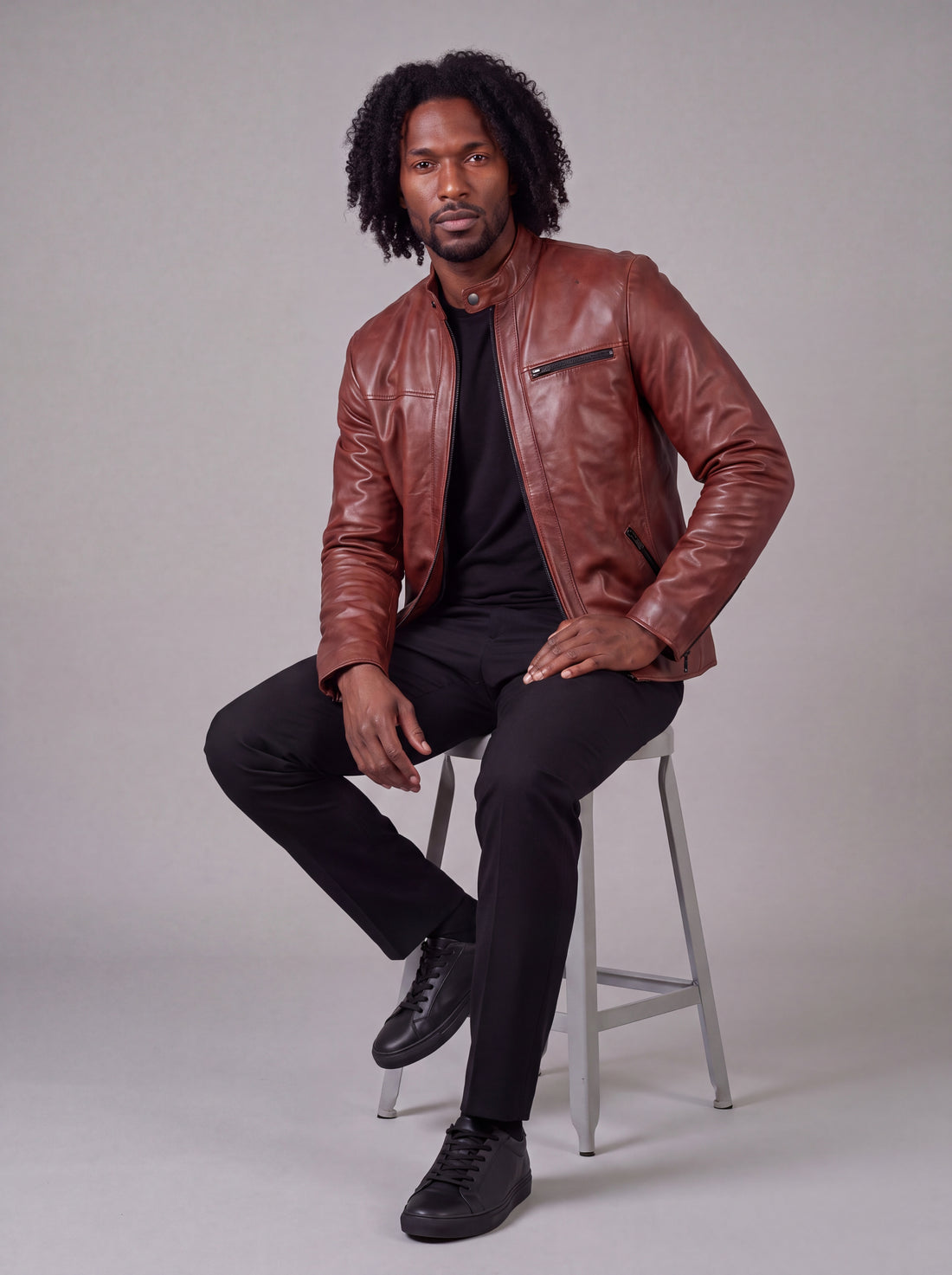 Vance Herren-Lederjacke aus 100 % echtem Lammfell in Holzbraun