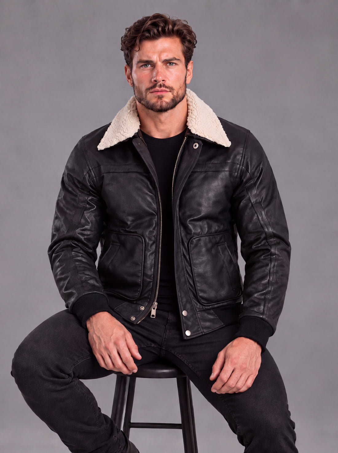 Vance Herren-Lederjacke aus 100 % Rindsleder, abnehmbarer Fellkragen (Schwarz)