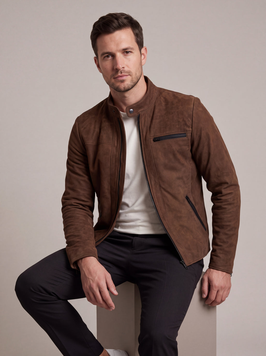 Vance Herrenjacke aus 100 % echtem Rindsleder mit Nubuk-Finish