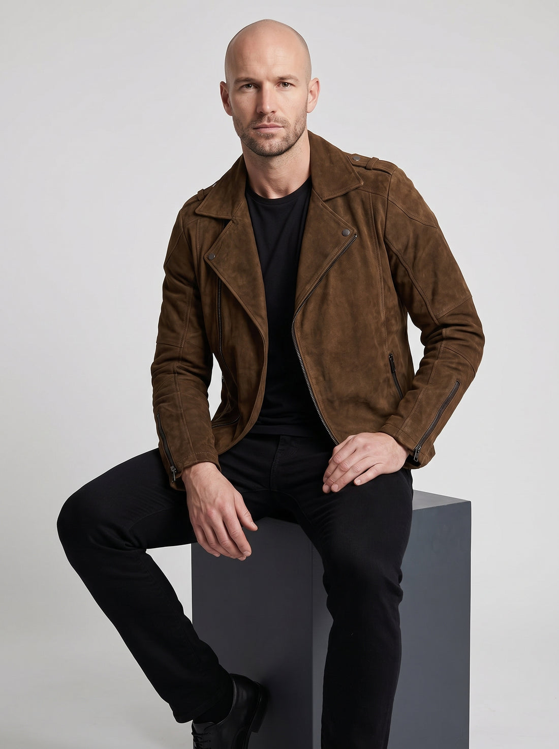 Vance Bikerjacke für Herren, Basic-Modell, aus 100% echtem Rindsleder