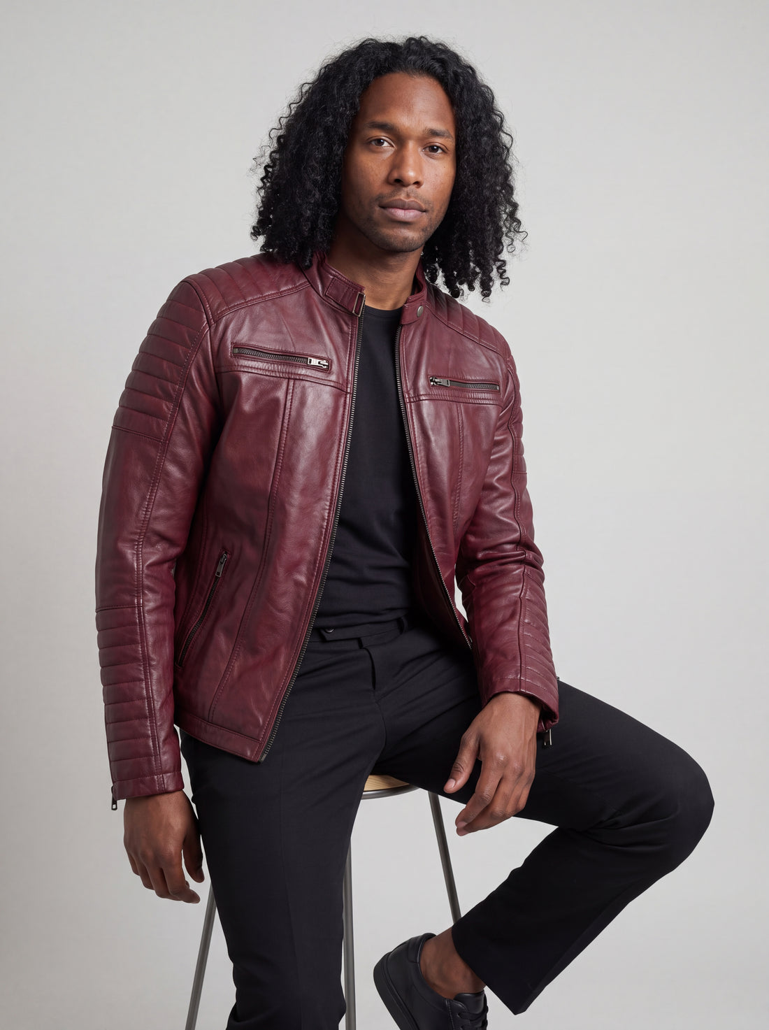 Vance Herren-Bikerjacke aus 100 % echtem Lammleder in Dunkelrot